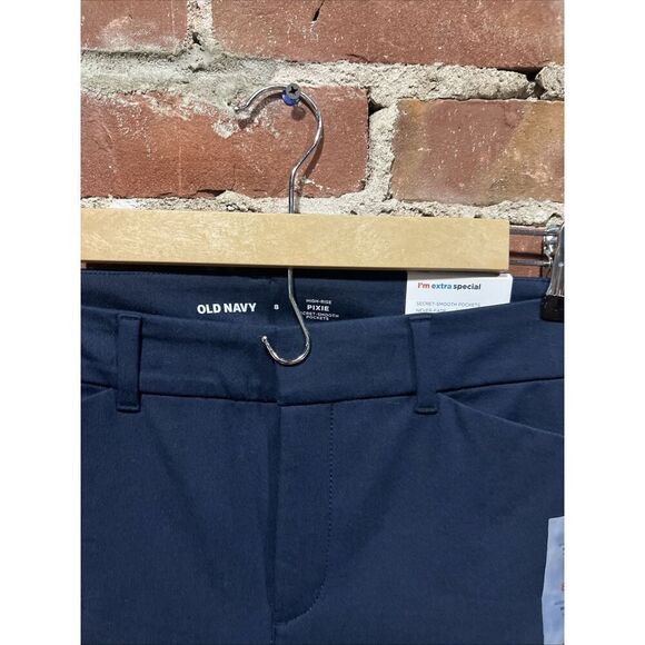 Old Navy Sz 8 Womens High Rise Pixie Chino Pants Navy Blue Stretch Pockets NWT - Picture 2 of 4